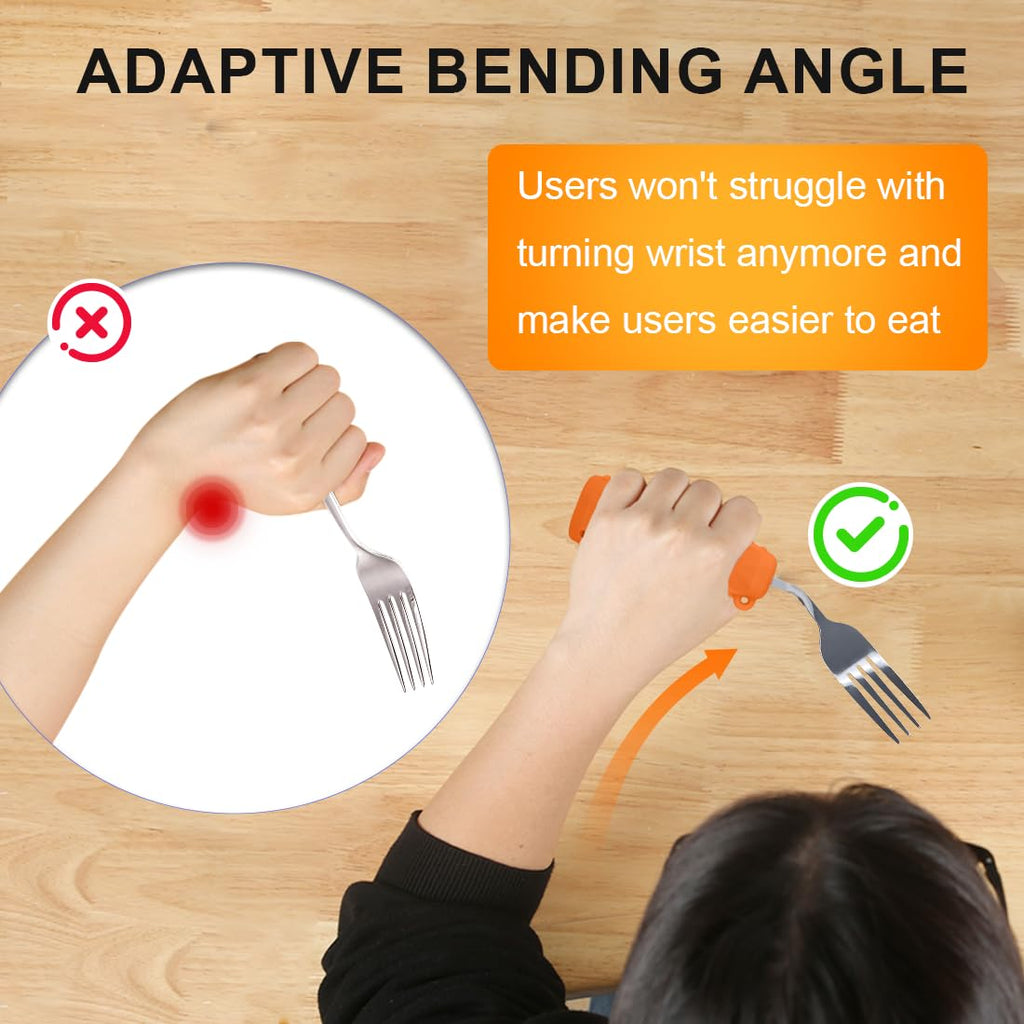 Adaptive Utensils, Curved Angled Spoon and Fork Set, for Tremors Parkinsons Limited or Elderly, Weight Cutlery with