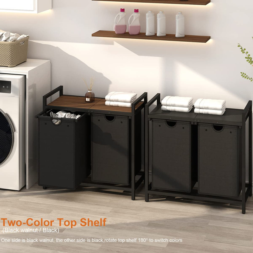 Laundry Hamper, Two-Color 2 × 48L Laundry Basket with 2 Removable Laundry Sorter Bags and Top Shelf, Clothes Hamper