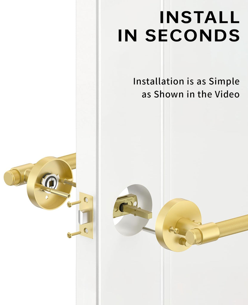 4 Pack Privacy Gold Knurled Door Handles, Door Lever with Door Knobs Indoor , Heavy Duty Brushed Gold Door Handles
