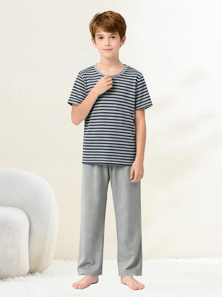 Boys's Summer Pajamas Striped Short Sleeved+Long Pants Sets Modal Pj
