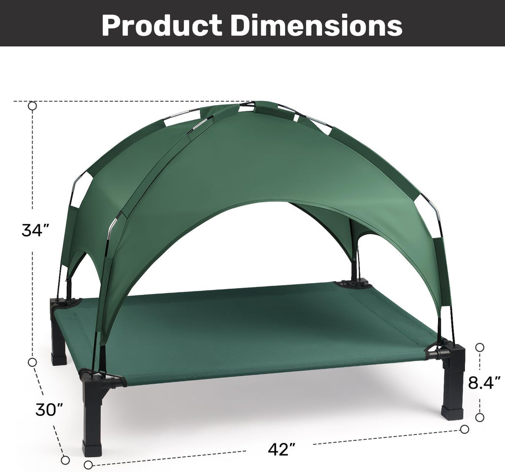 Elevated Dog Bed with Removable Canopy, Portable Dog Cot with Sun Protection Shade Tent, Raised Pet Cooling Cot Bed