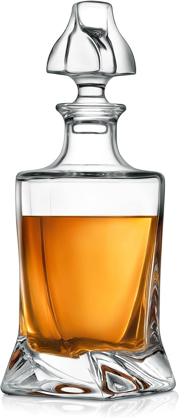 Glass Whiskey Decanter - Elegant Liquor Decanter for Scotch, Brandy, Bourbon, Rum, Gin, Vodka & Wine, Thick Bottom
