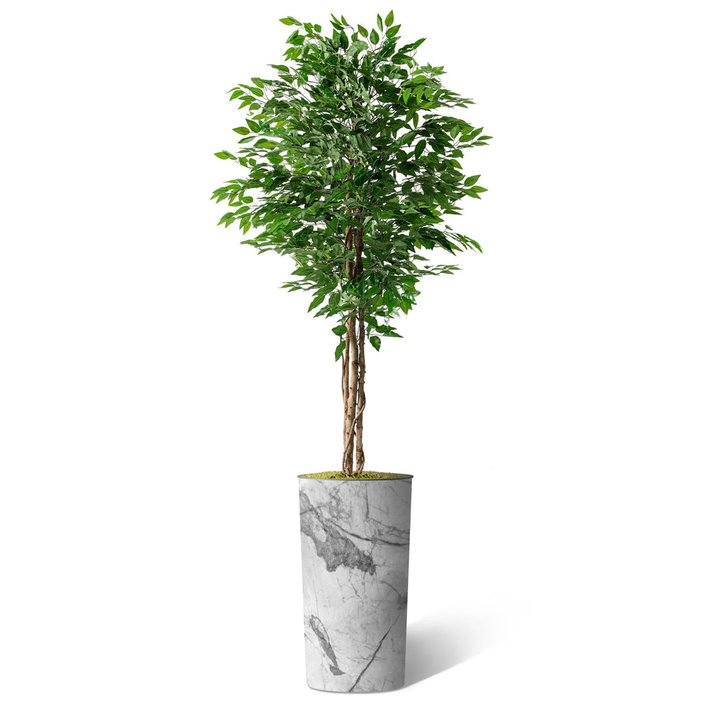 Artificial Tree in Gray Marble Effect Planter, Fake Ficus Silk Tree for Indoor and Outdoor Home Decoration - 75"