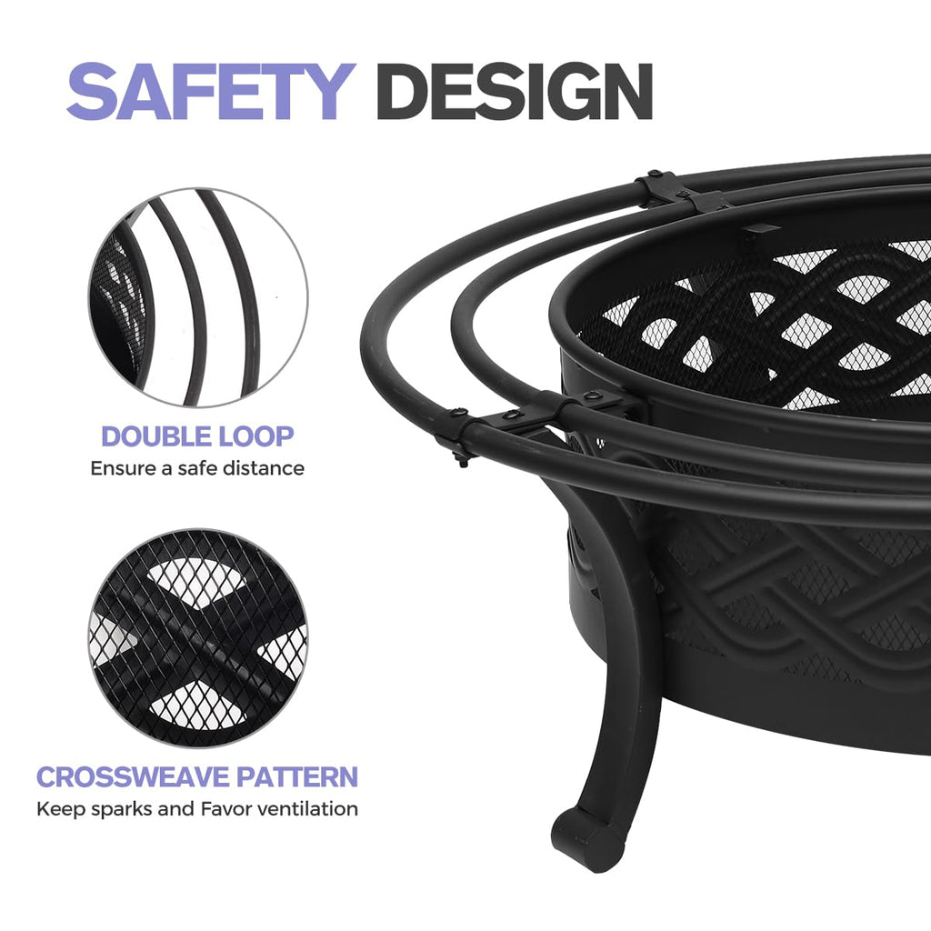 Outdoor Fire Pit with Spark Screen Wood Burning 42 Inch