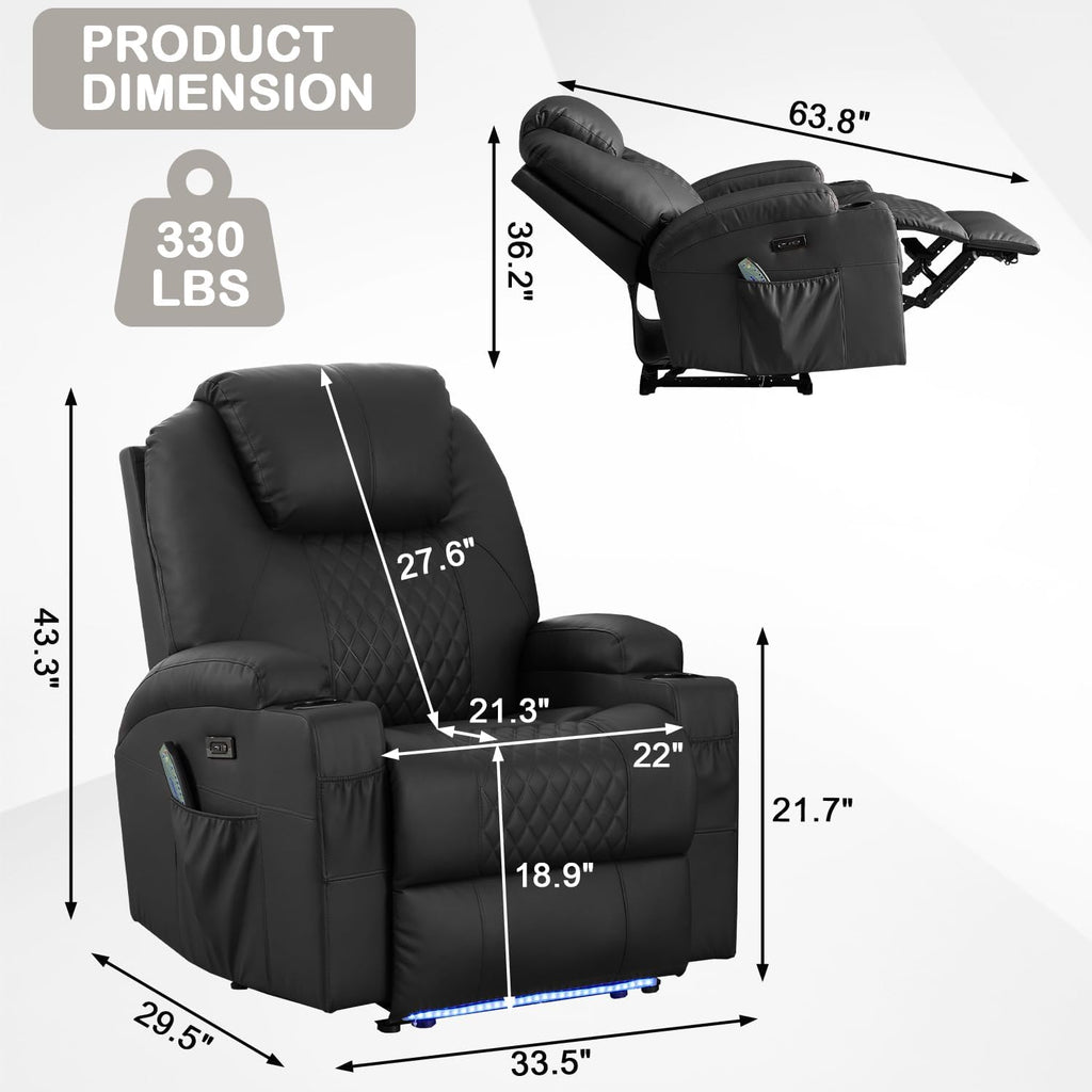 Power Recliner Chair with Heat and Massage for Adults