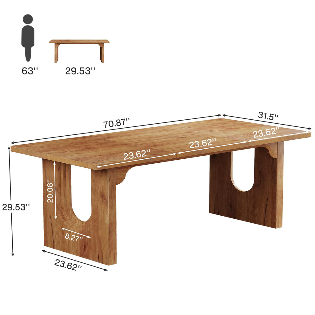 Modern Dining Table for 6 to 8 People, 71" Large Kitchen Dining Table with Wood Pedestal Base, Rectangular Long