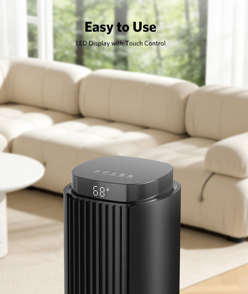 Tower Fan 23ft/s Electric Oscillating Fan with Remote Quiet Bladeless Standing Fan for Indoor, 4 Mode, 6 Speeds, 12H