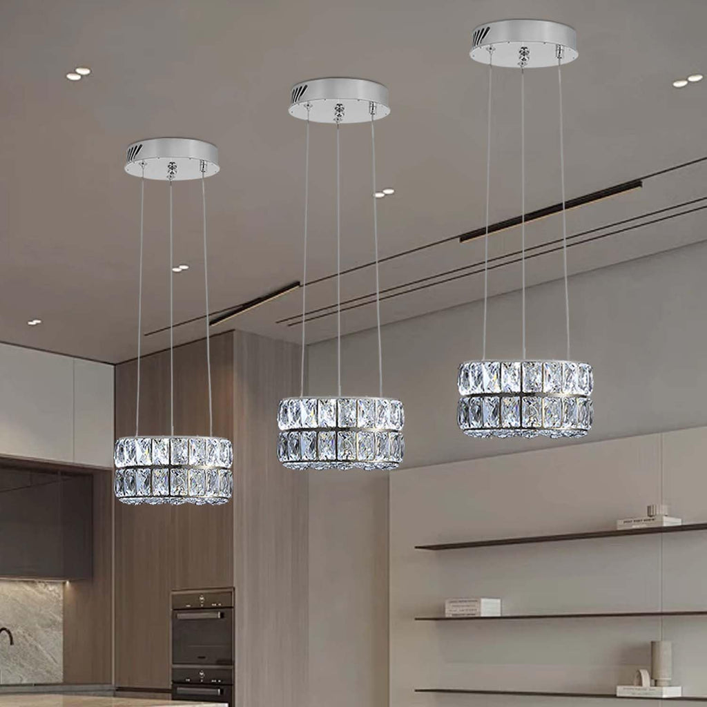 Modern Crystal Chandelier for Dining Room Luxury Silver Crystal Chandelier for Living Room Dimmable LED 11.8" Ring Pendant Light Adjustable Dimmable 2700k-6000k A122-B0D83PB558