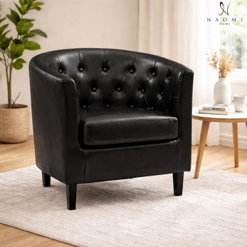 Emma Faux Leather Tufted Barrel Accent Chair - Black