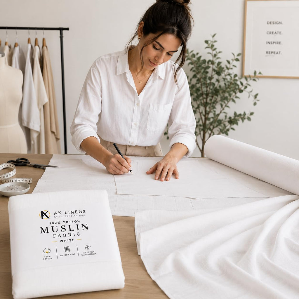 Muslin Fabric/Textile Bleached - Draping Fabric - Bleached White 10 Yards Medium Weight - 100% Cotton (60in. Wide)