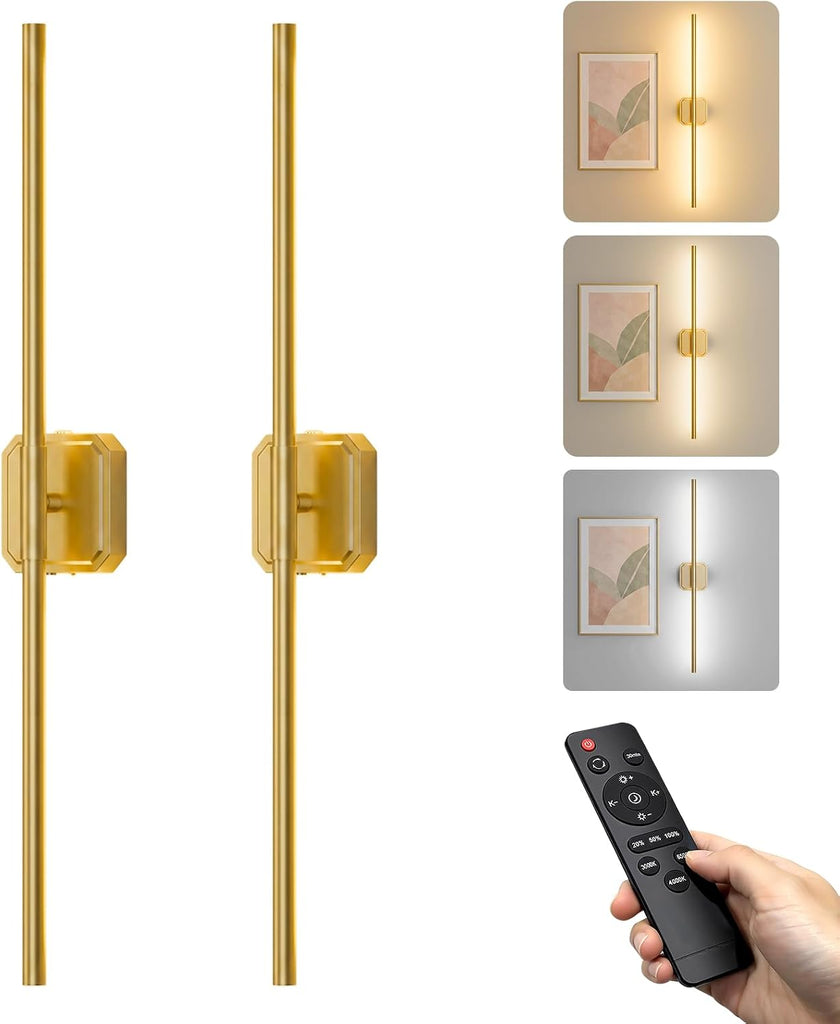 Battery Operated Wall Sconces Set of 2: Rechargeable Wall Lights with Remote Control, 2700K-6000K Dimmable LED Wall
