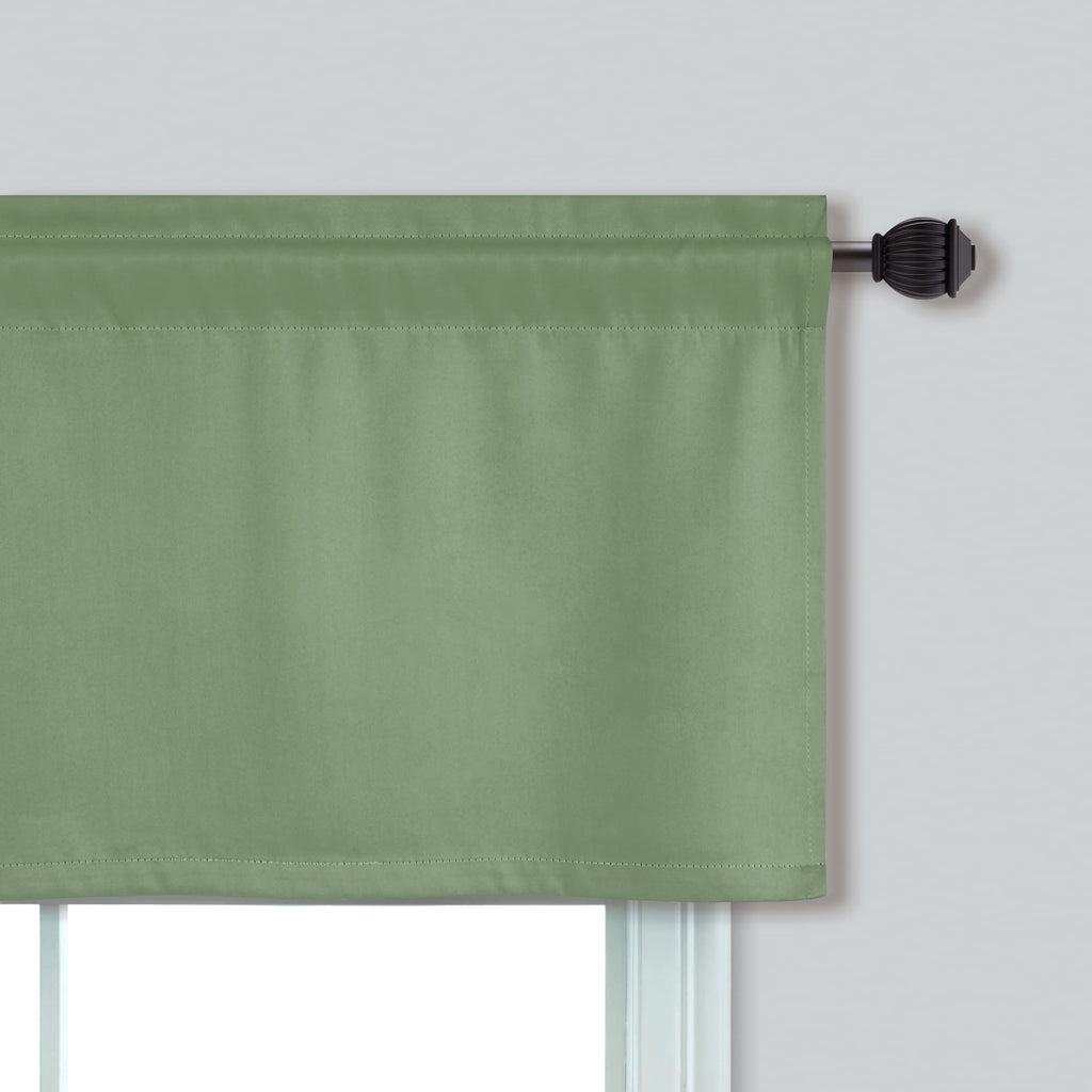Sage Green Valances for Windows, 2 Pack 16 Inch Rod Pocket Blackout Valance Curtains Bedroom Bathroom Window