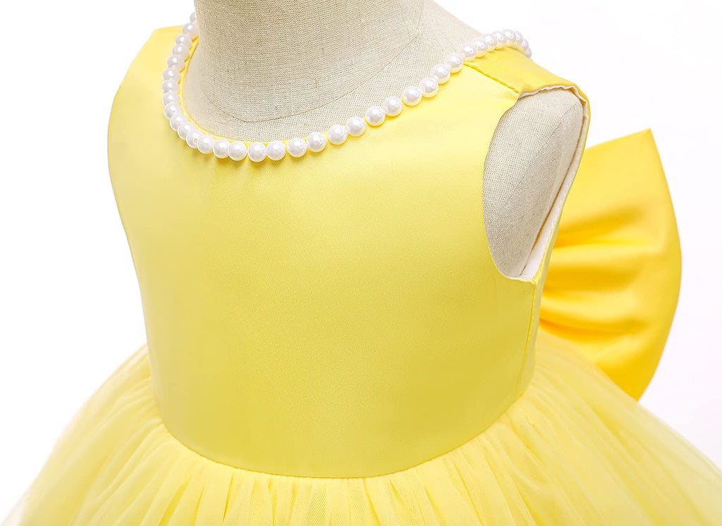 Girl Birthday Yellow Dress, Party Wedding Flower Christmas Earster Sleeveless Floor Length Tutu Tulle Dance Gown 3-4