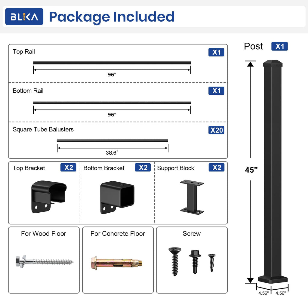 42 in H. x 8 ft W. Aluminum Deck Railing Kit with 45 in Post
