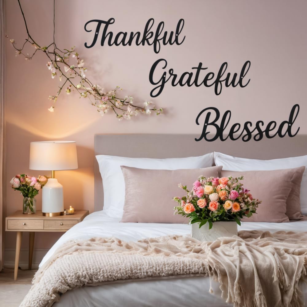 Thankful Grateful Blessed Wall Decor, Christian Wall Art 3Pcs