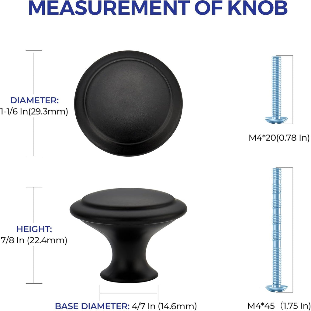 40 Pack Matte Black Kitchen Cabinet Knobs 1-1/6 Inch Round Drawer Pulls Flat Black Stainless Steel Drawer Handles Door