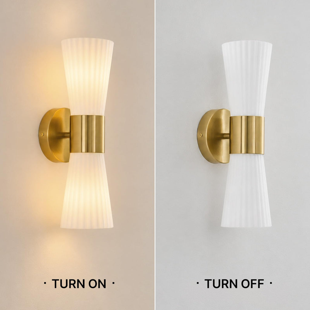 Gold Glass Wall Sconce Light, Mid Century Modern Bathroom Wall Sconces