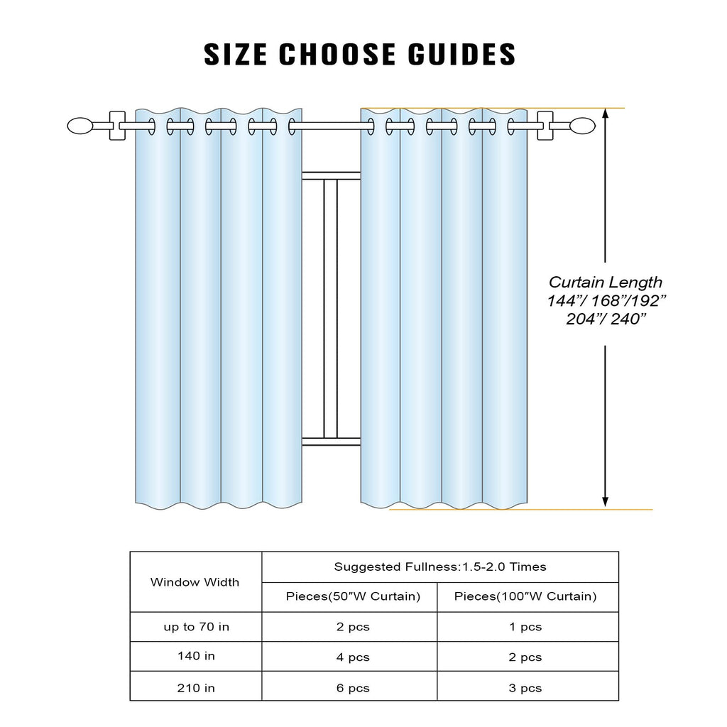 Extra Long Blackout Curtains, Black, 52′′x108′′, 2 Panel