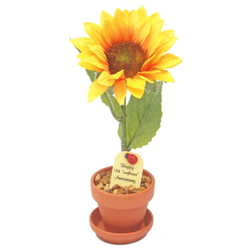 Artificial Sunflower Rose - Yellow - 7-Inch Potted Flower in Terra Cotta Pot - 18th Wedding for Him or Her - Handmade