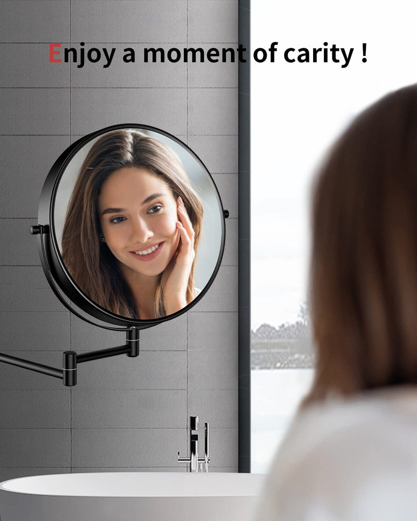 9" Large Size Wall Mount Magnifying Mirror, 1X/10X Magnification Double-Sided, 360° Swivel Extendable Cosmetic Vanity