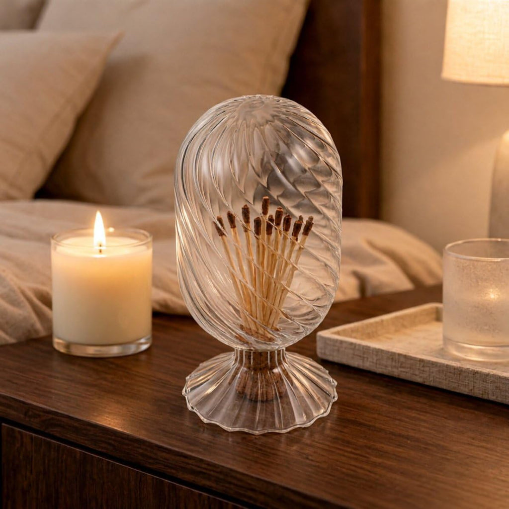 Glass Match Holder Jar with Cork Stopper, Inverted Bottle Shape, Easy to Store and Keeps Contents Safe from Air