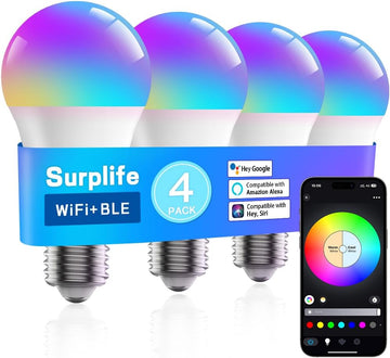 Smart Led Light Bulbs, Wi-Fi Magic Home Light Bulbs for Alexa & Google Assistant, E26, A19 Music Sync Color Changing