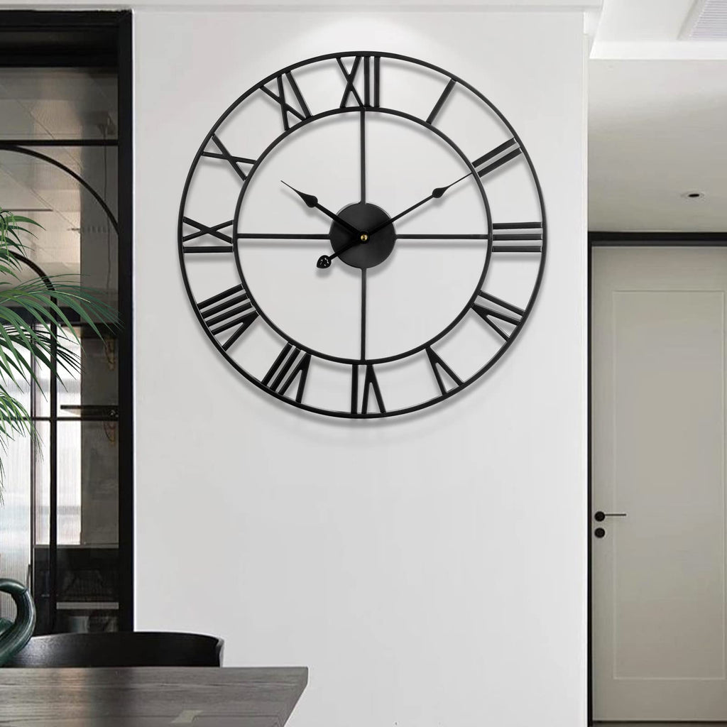 Large Wall Clock Decor - 60cm/ 24 Inches Silent Non-Ticking Metal Wall Clocks Battery Operated, Vintage Decorative