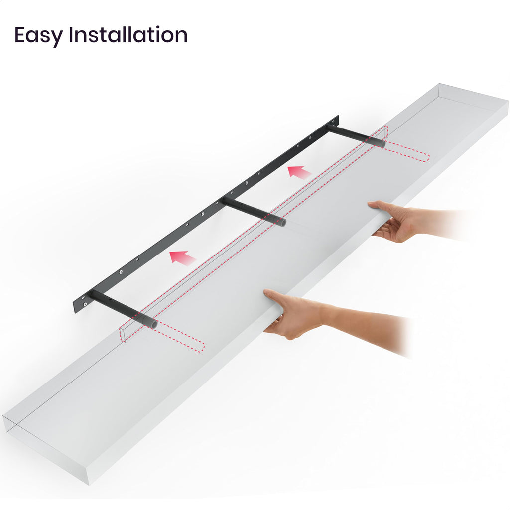 Floating Shelves, 55" Wood Wall Shelf Set of 2, with Invisible Brackets, 6" Deep, White