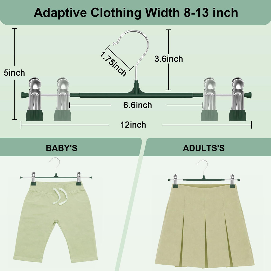 Pants Hangers with Clips for Women 50 Pack, 12Inch Adjustable Heavy Duty Skirt Hangers, Space Saving Non-Slip Shorts