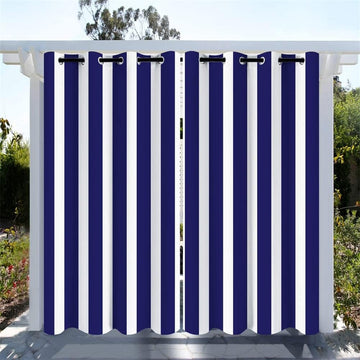 2 Panels Waterproof UV Protection Outdoor Curtains Privacy Screen, Stripe Printing Insulated Blackout Indoor Outdoor