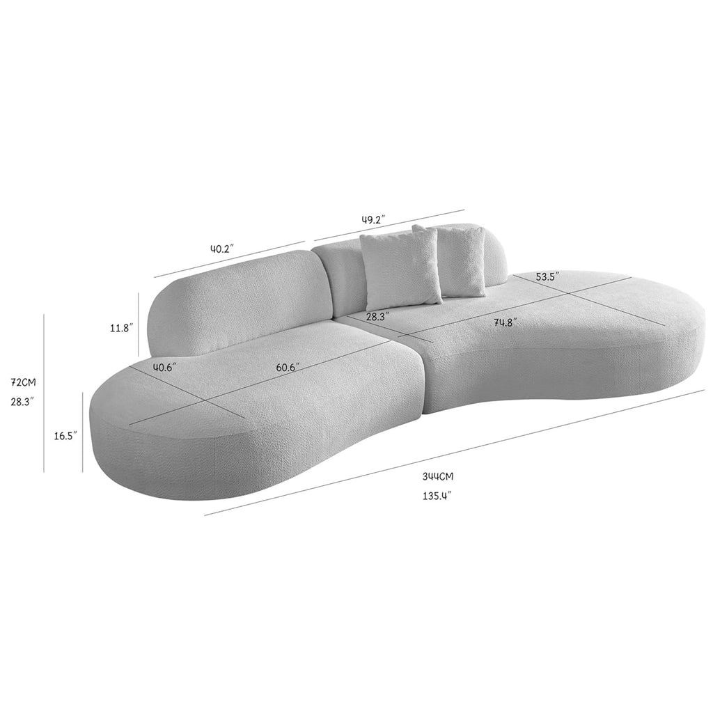 135.4" Luxury Oversized Curved, Modern Camel Sectional Couch