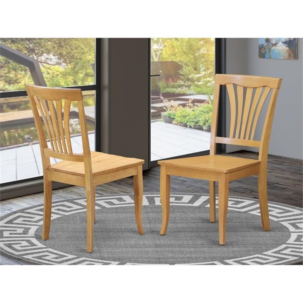 West Furniture AVC-OAK-W Avon Dining Room Chairs - Slat Back Wood Seat Chairs, Set of 2, Oak