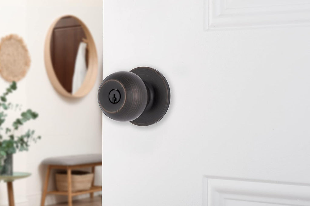 Transitional Keyed Entry Ball Door Knob, Tuscan Bronze