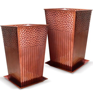 2 Pcs Pack Metal Tall Tapered Planter Pots Steel Large Square Planter Flower Pot with Drainage Holes for Indoor