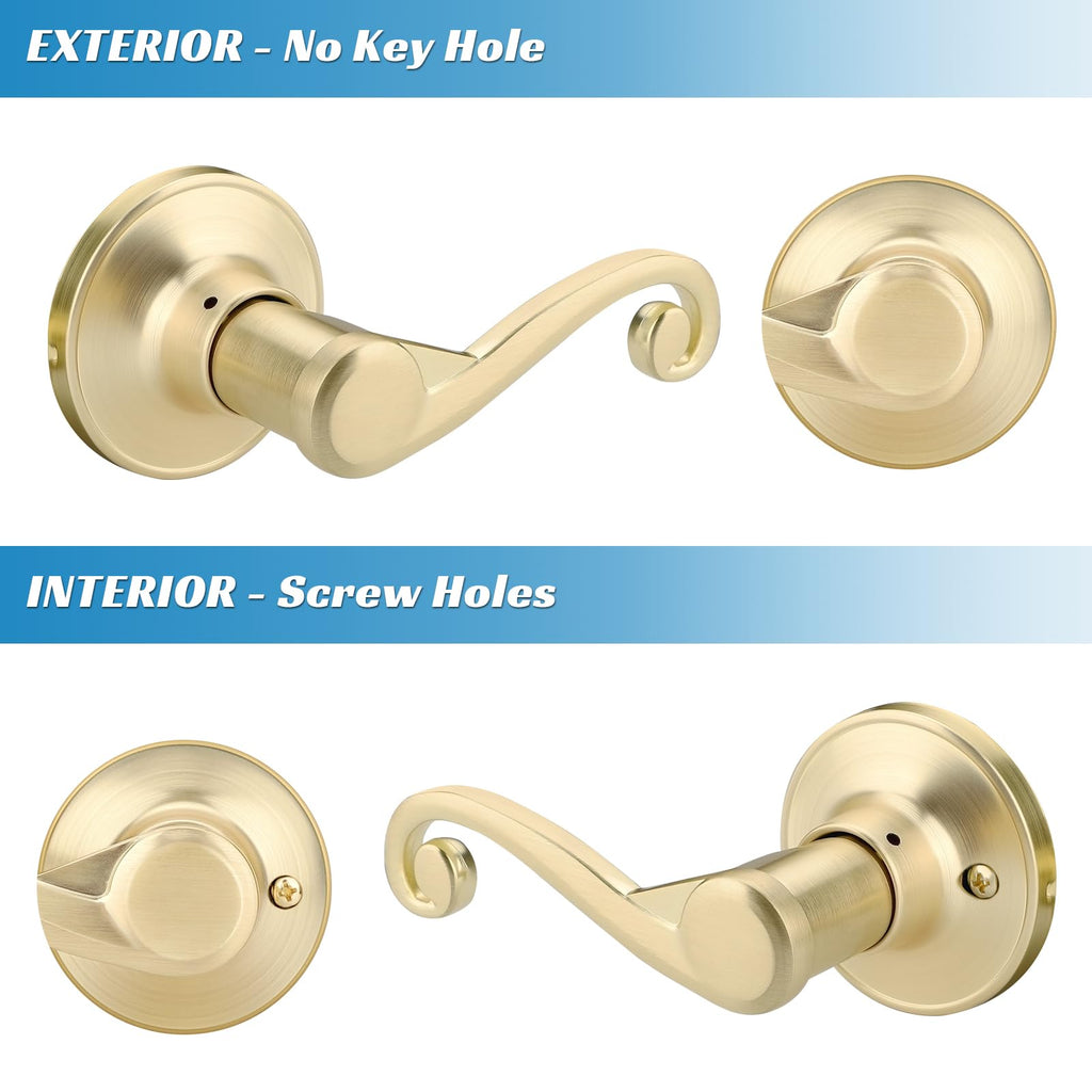 5 Pack Gold Satin Brass Door Handles, Wave Handle, Brushed Brass