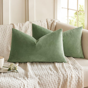 12x20 Inch Lumbar Velvet Throw Pillow Covers Sage Green