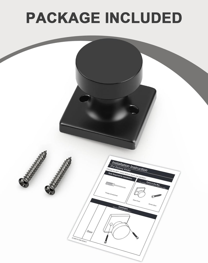 2 Pack Dummy Door Knob, Interior Single Side Door Handle, Matte Black No-Turning Door Dummy Knob Inactive Half Dummy