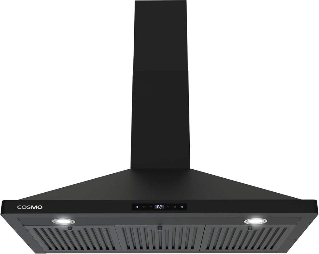 Stainless Steel Wall Mount Range Hood 380 CFM 3 Speed Push Button Control, LED Lights Ducted