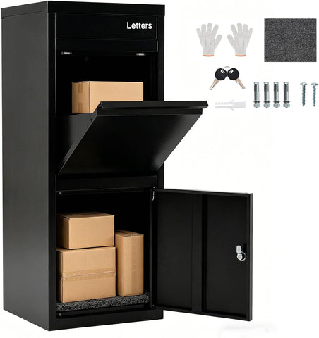 Package Delivery Boxes Galvanized Steel Parcel Drop Box with Mail Slot, Lockable Anti-Theft Secure Package Box