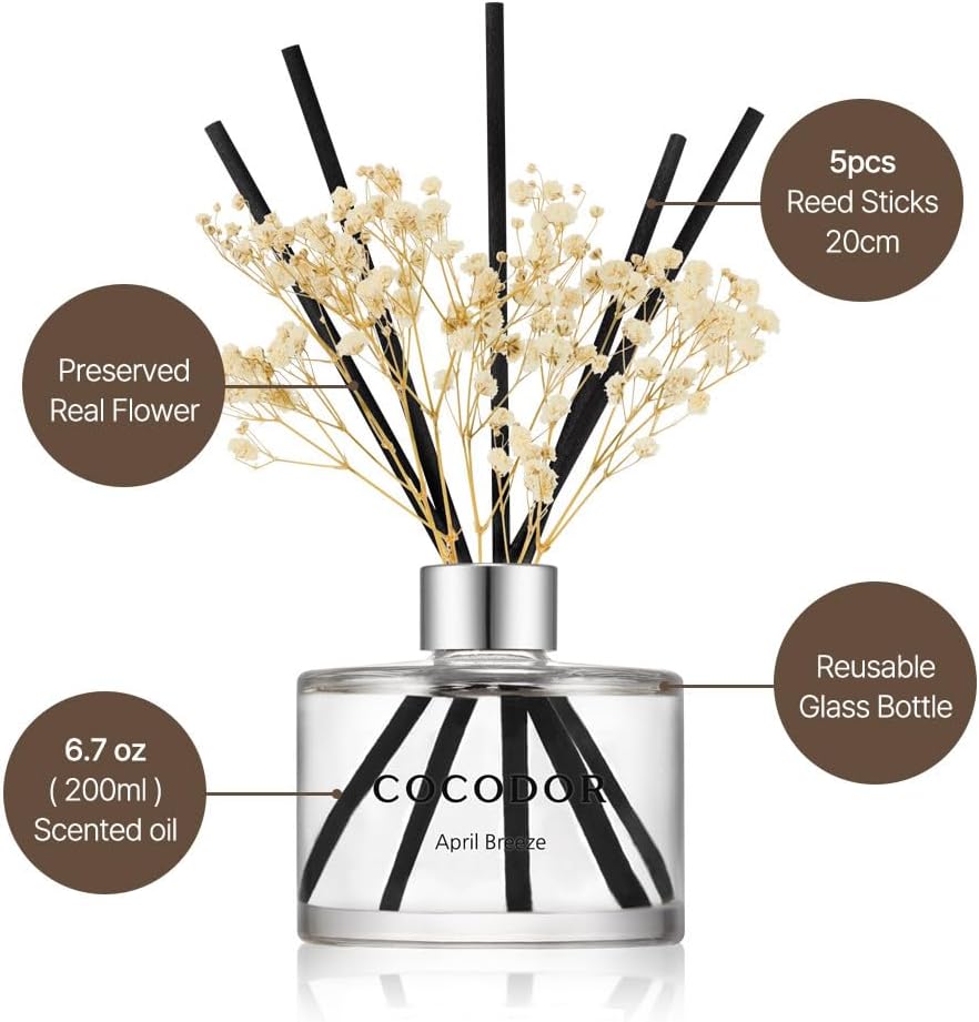 Flower Reed Diffuser Set / 6.7oz / Cashmere Vanilla/Scent Diffuser with Sticks Home Fragrance Reed Diffuser