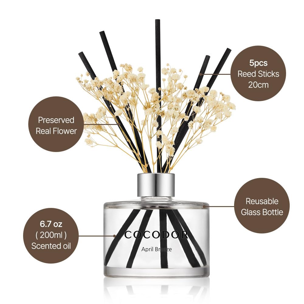 Preserved Real Flower Reed Diffuser/Cashmere Vanilla / 6.7oz(200ml) / 2 Pack/Reed Diffuser Set, Oil Diffuser & Reed