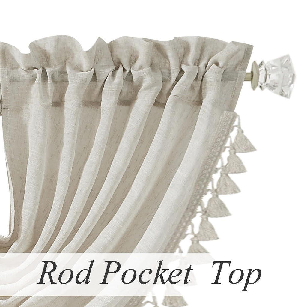 Natural Solid Waterfall Valance with Tassel Accessories, 56"x38", 1 Piece