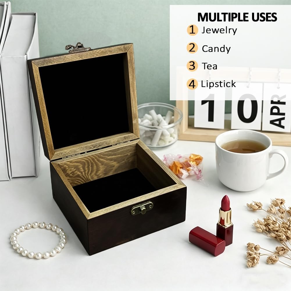 1 Pc Wooden Keepsake Storage Box, Butterfly Flowers Moon Square Pine Memory Box for Anniversary Jewelry Board Storage
