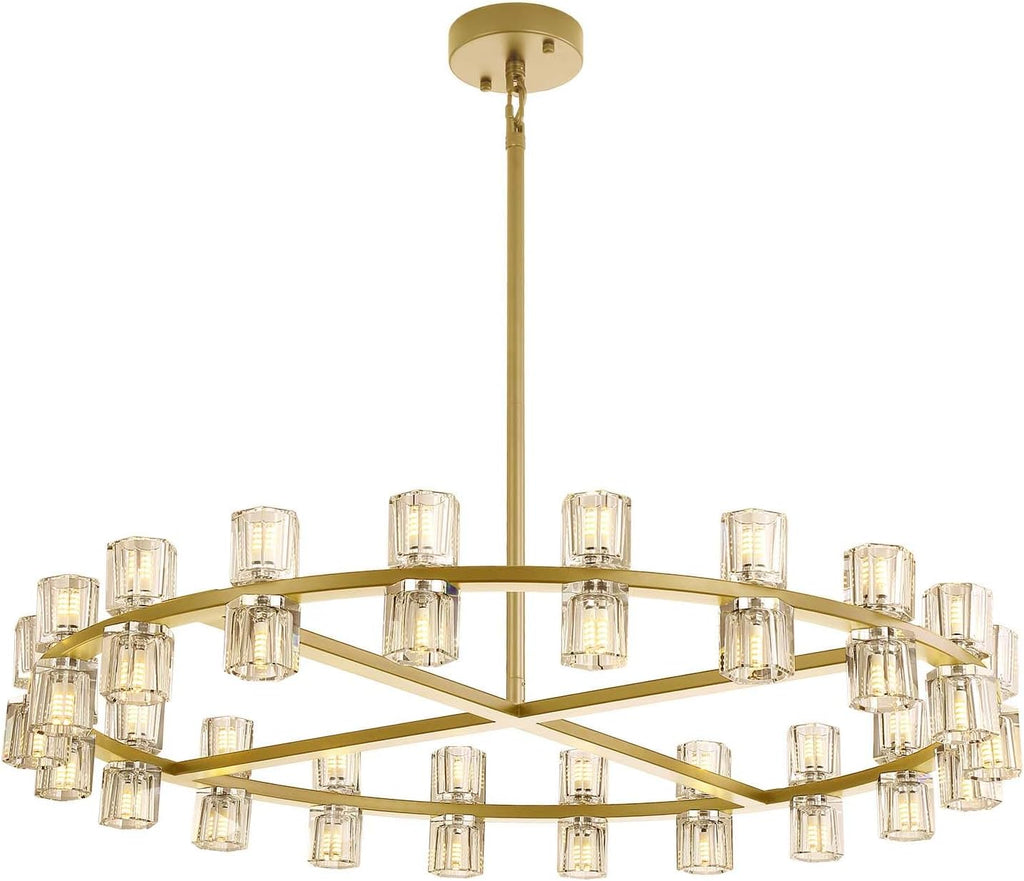 Gold Chandelier,Large Wagon Wheel Chandelier,48-Lights Large Round Pendant Lighting Fixture for Dining Room,Living Room,Kitchen Island,Foyer Dia 48inch A117-B0DRW1RLVQ