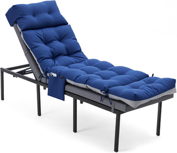 Outdoor Chaise Lounge Chair Cushion, 76"x22"x4.7", Dark Blue | Waterproof Memory Foam Thickened Pool Lounge Chair