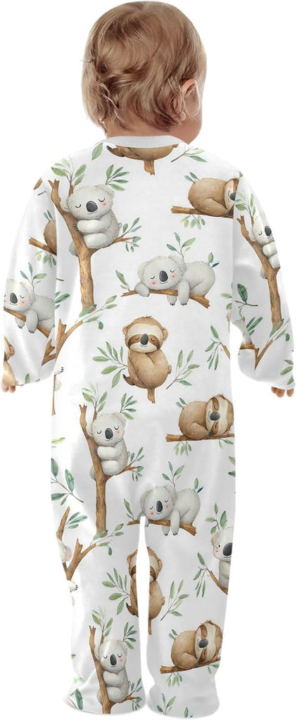 Sloth Koala Baby One-Piece Footies Tropical Leaves Newborn Rompers Pajamas Cotton Footed Pjs for Sleep Play Boys