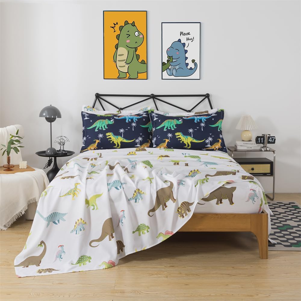 7 Pieces Dinosaur Comforter Full Kids Jungle Dinosaur Bedding Set Bed in A Bag for Boys T-Rex Dino Comforter and Sheets Set for Teens Girls Coco Animal Bed Sets Home Decor