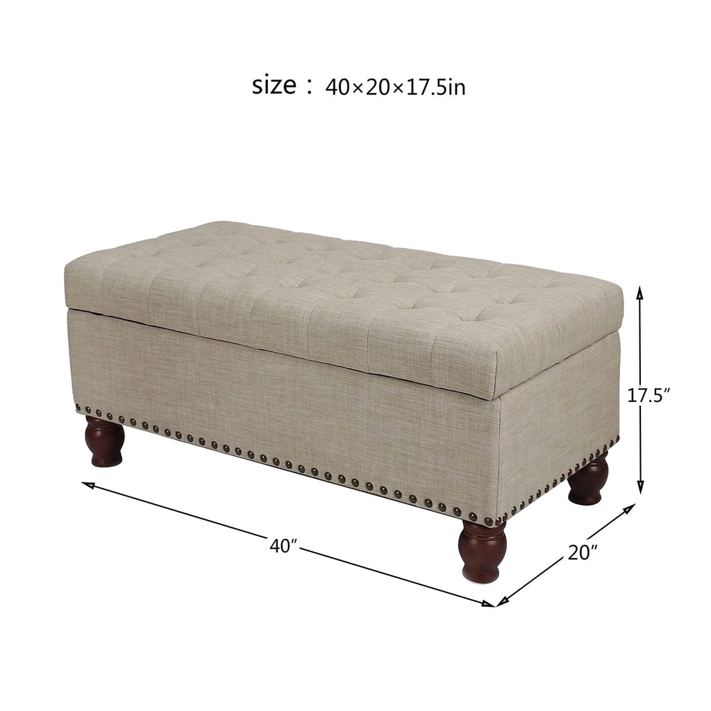 40 Inches Fabric Ottoman Bench with Storage for Living Bed Room, Button Tufted Foot Rest Stool with Solid Wood Legs