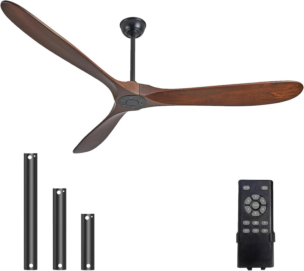 Inspired Maverick Style 60" Ceiling Fans Without Lights, 60 Inch Outdoor Ceiling Fans no Lights, 3 Blade Solid Wood Damp Rated Ceiling Fan with Remote Control for Living Room Gazebo Farmhouse/Patios Porch - Dark Walnut - G7-B0CMTL95Z4