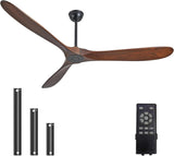 Inspired Maverick Style 60" Ceiling Fans Without Lights, 60 Inch Outdoor Ceiling Fans no Lights, 3 Blade Solid Wood Damp Rated Ceiling Fan with Remote Control for Living Room Gazebo Farmhouse/Patios Porch - Dark Walnut - G7-B0CMTL95Z4